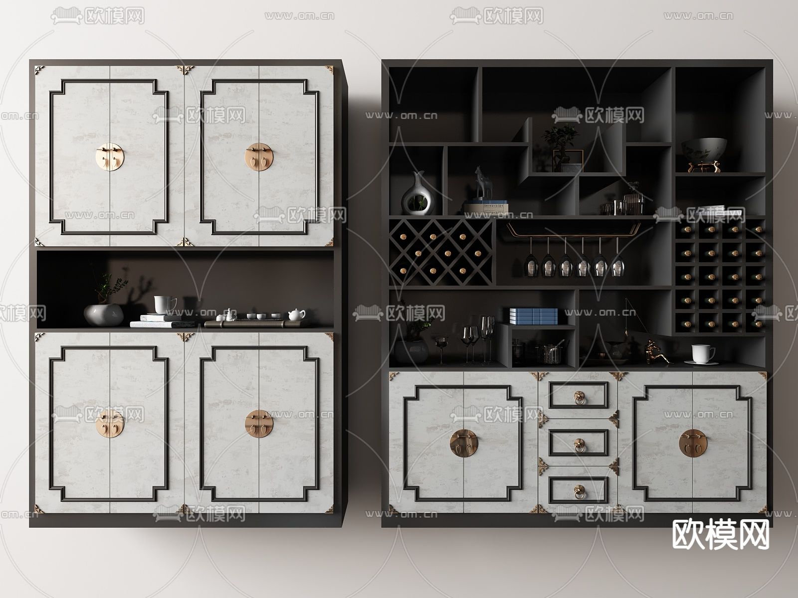 新中式玄关鞋柜su模型下载（渲染图1）