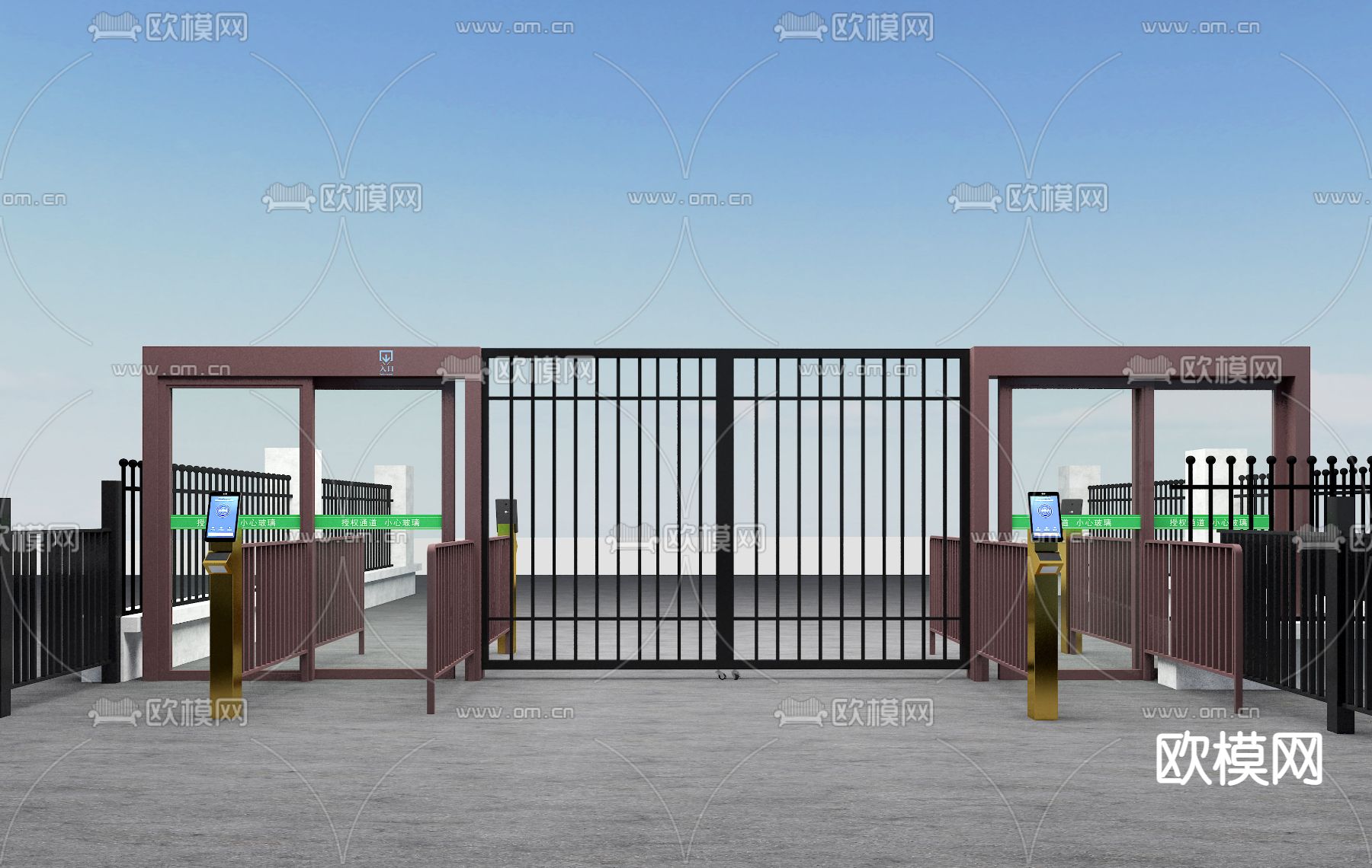 现代小区大门免费3d模型下载（渲染图2）