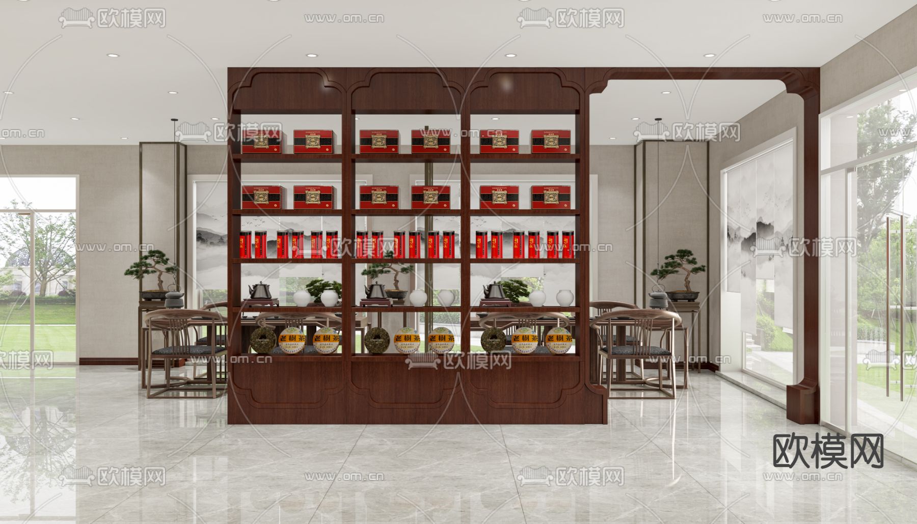 新中式茶叶专卖店费3d模型下载（渲染图4）