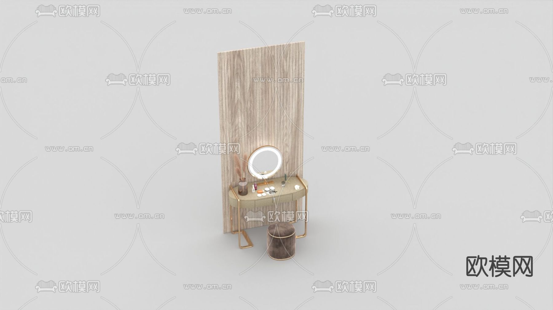 北欧轻奢不锈钢实木梳妆台免费3d模型下载