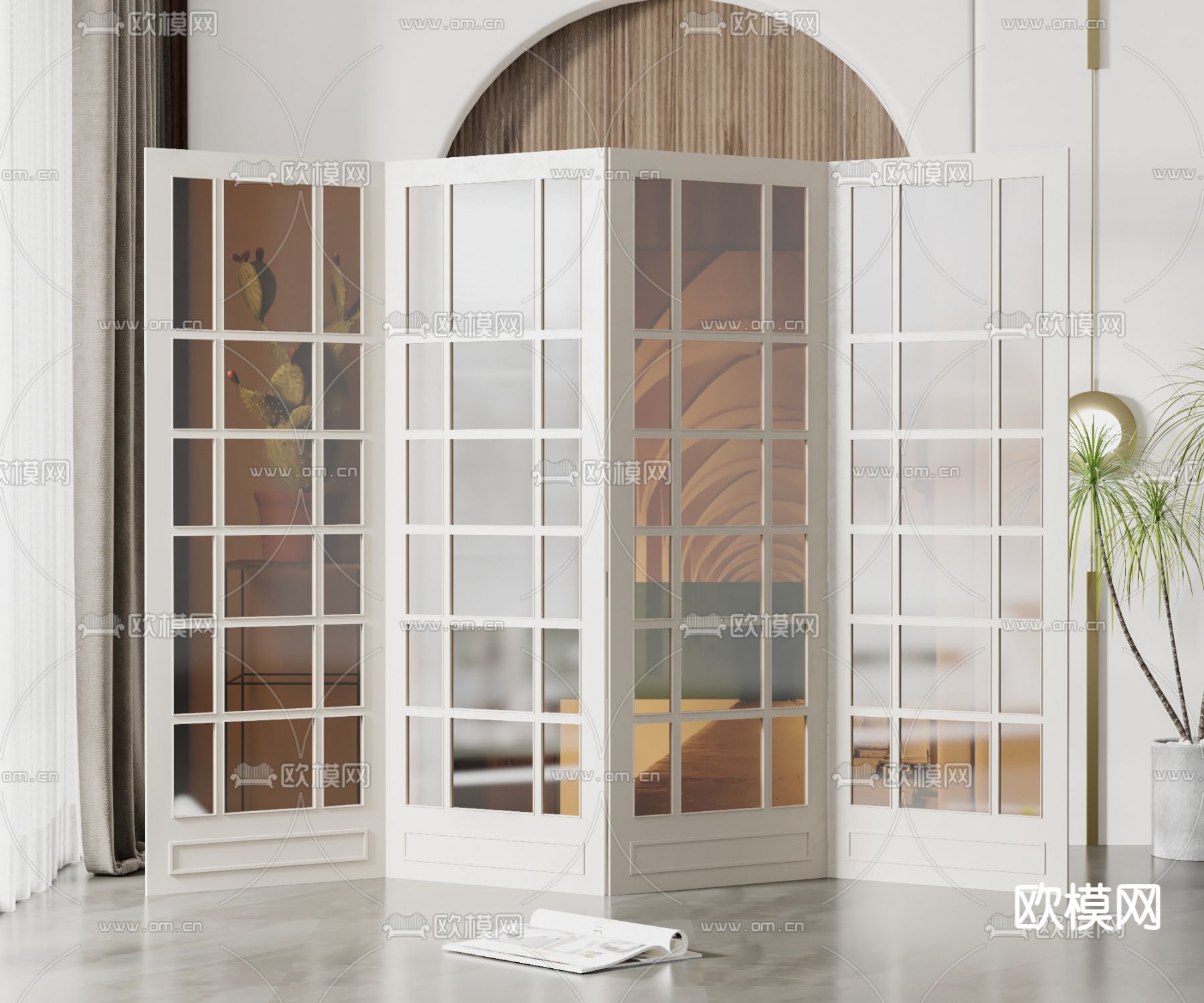 简欧方格折叠屏风su模型下载（渲染图1）