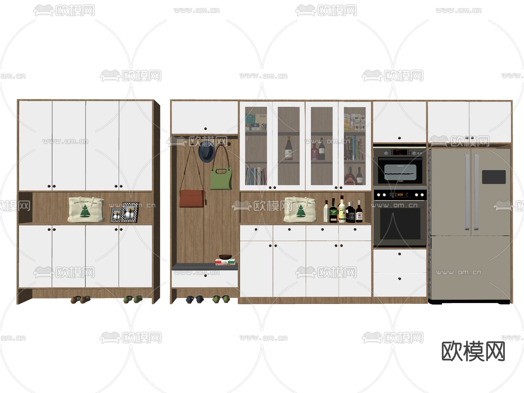 北欧实木鞋柜组合su模型下载（渲染图2）