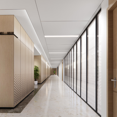  现代办公室过道su模型 