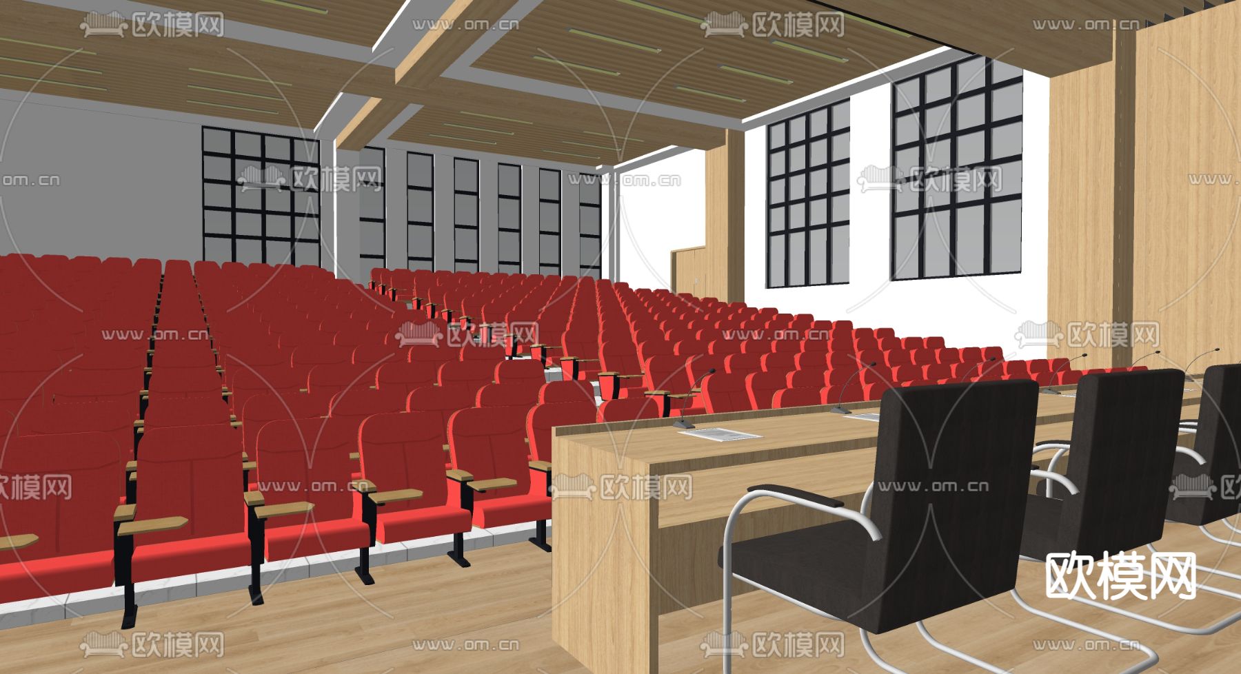 现代学校阶梯教室 报告厅su模型下载（渲染图3）