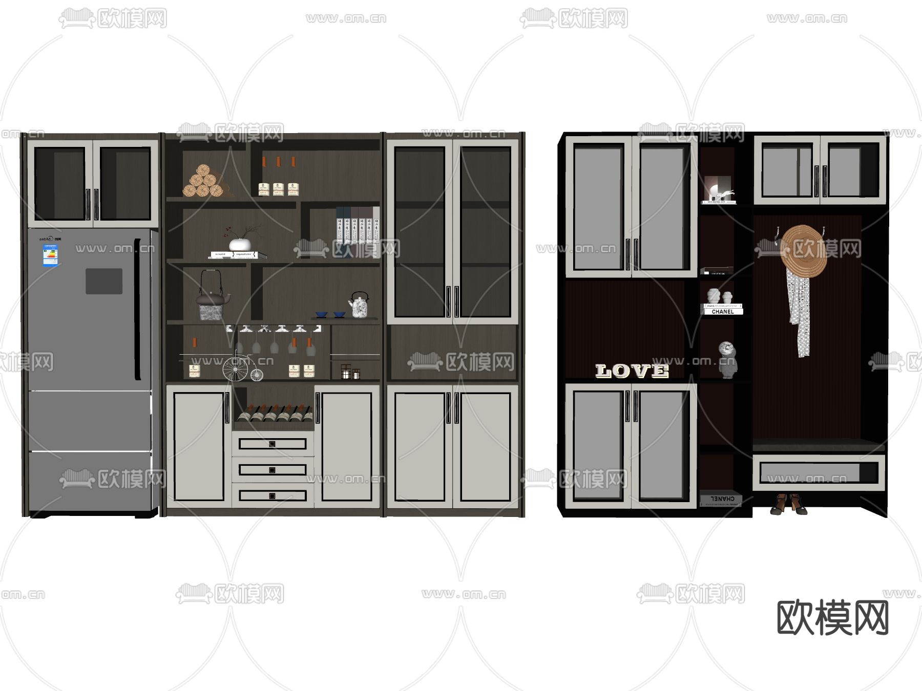 新中式酒柜 鞋柜su模型下载（渲染图2）