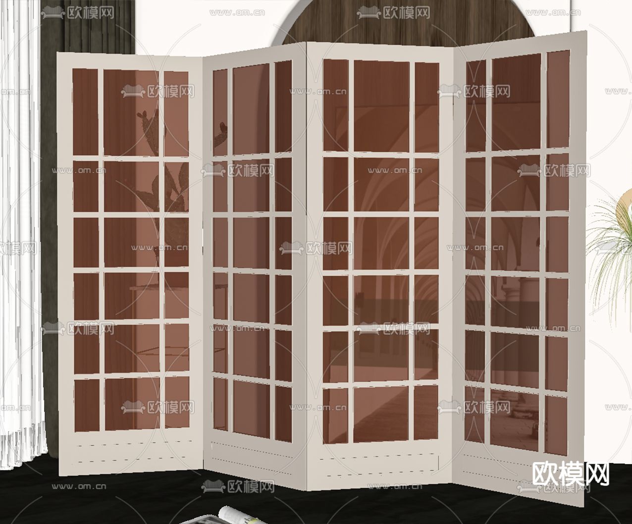 简欧方格折叠屏风su模型下载（渲染图2）