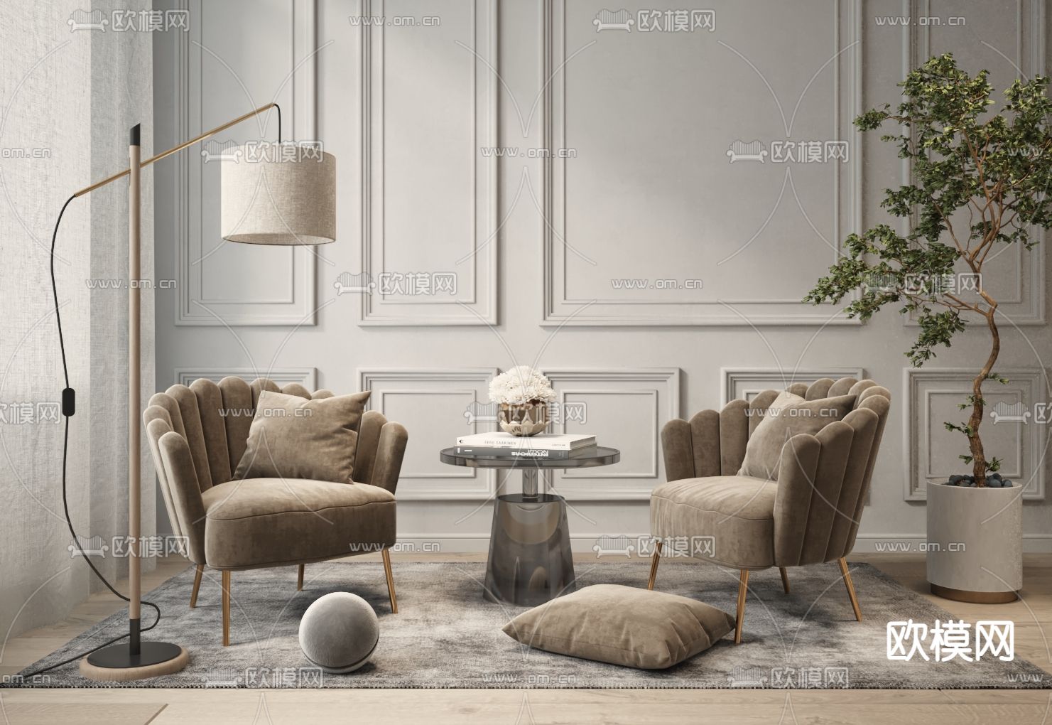 现代棕色单人沙发 休闲椅3d模型下载