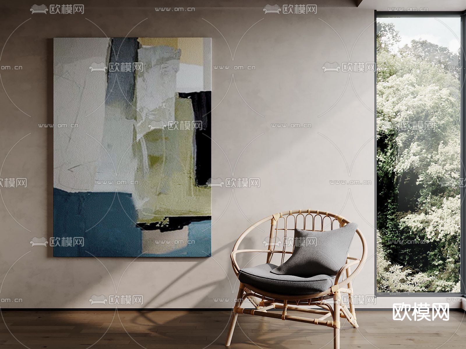 侘寂风装饰画 抽象画 挂画su模型