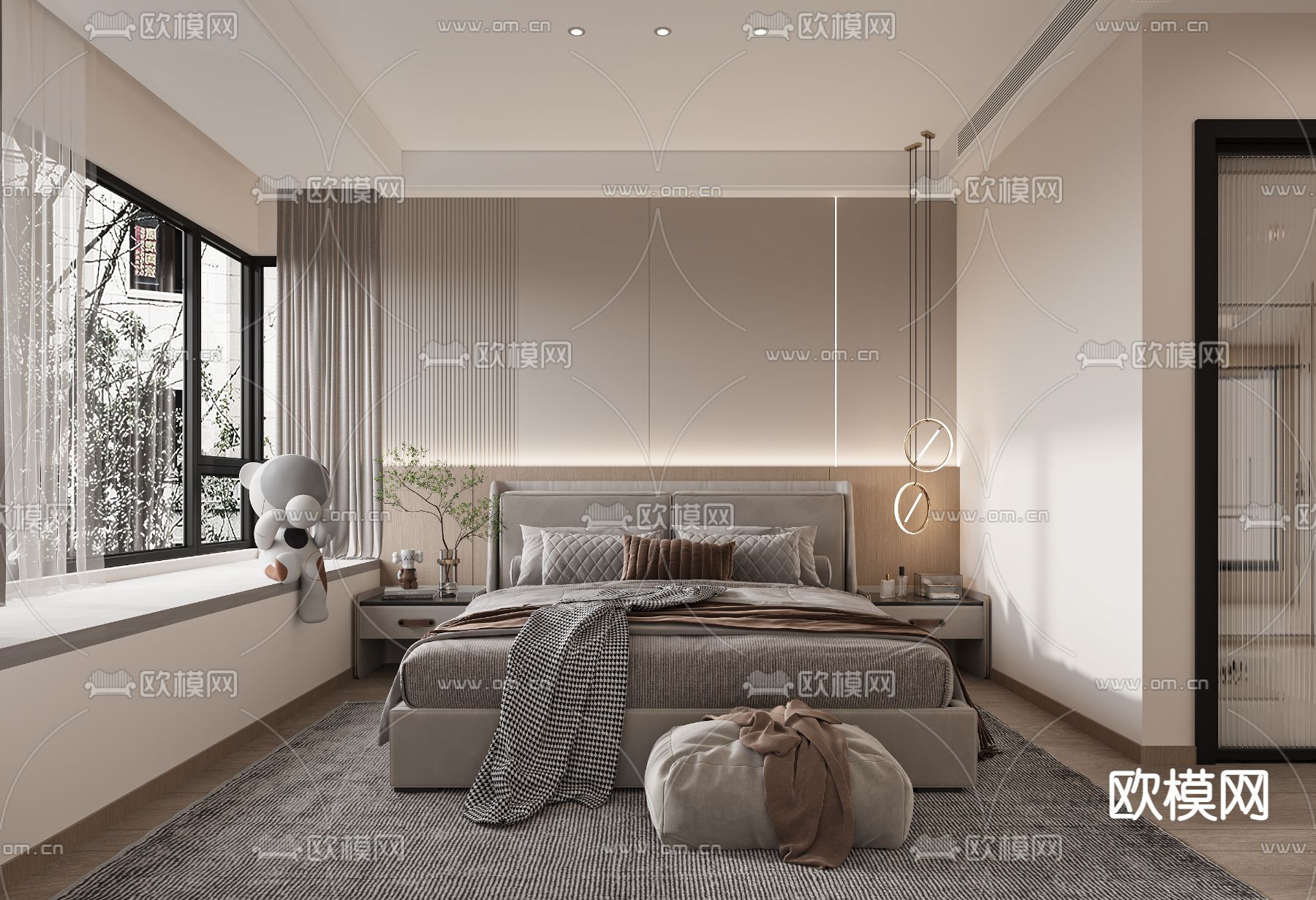 现代简约卧室 次卧免费3d模型下载_ID12115956_3dmax免费模型-欧模网