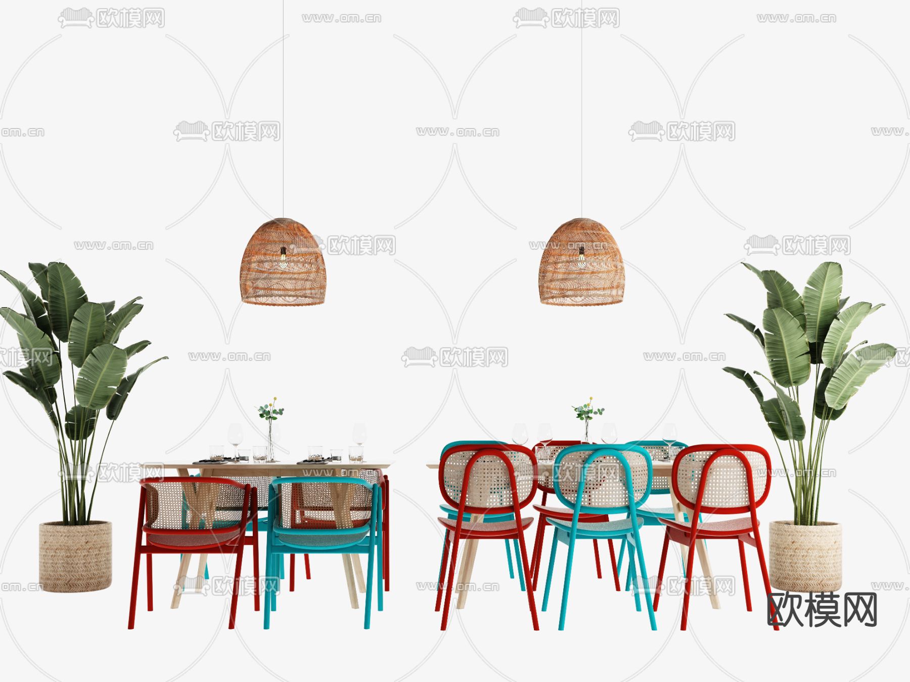 东南亚实木餐桌椅3d模型下载