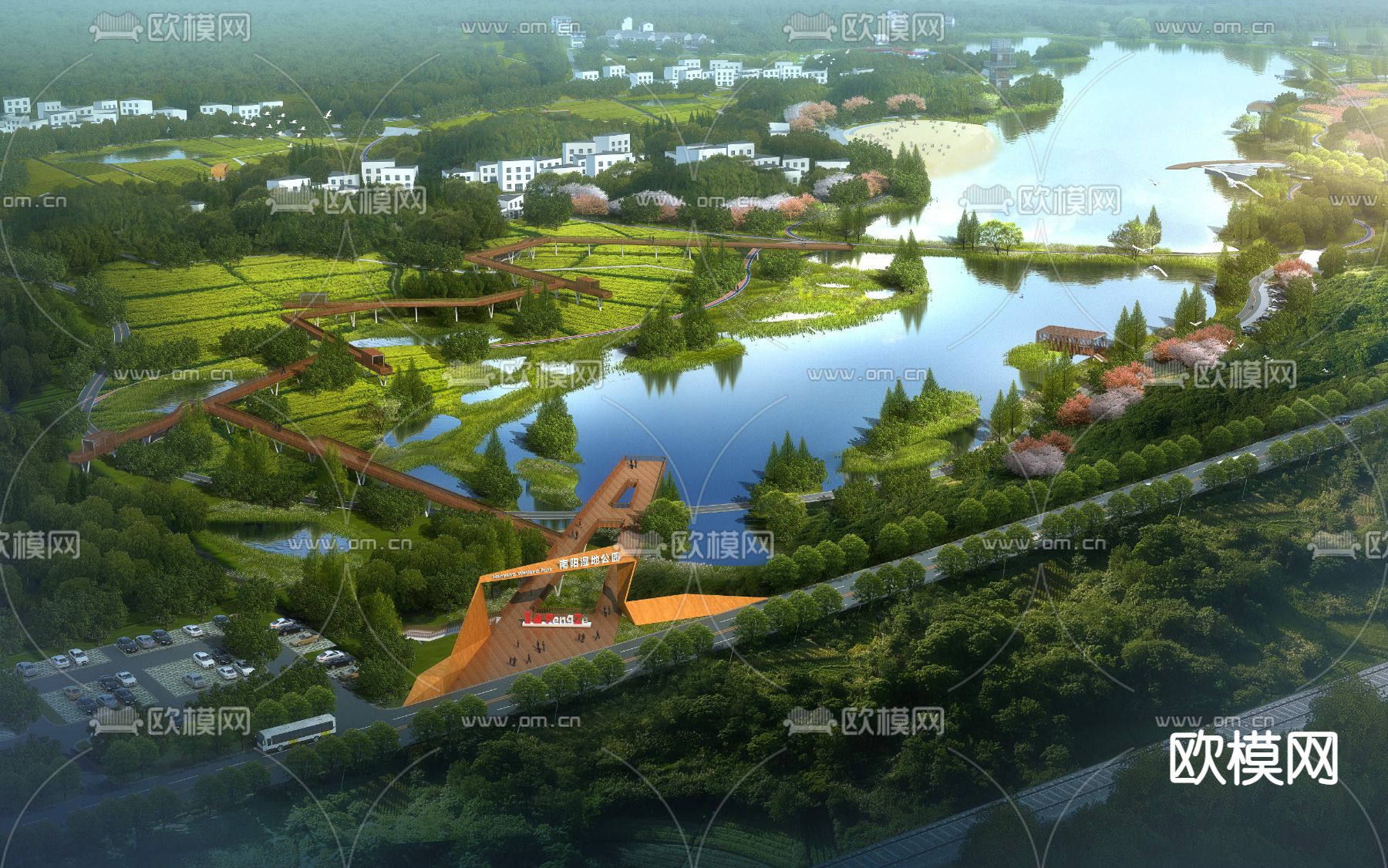 现代湿地公园鸟瞰psd下载