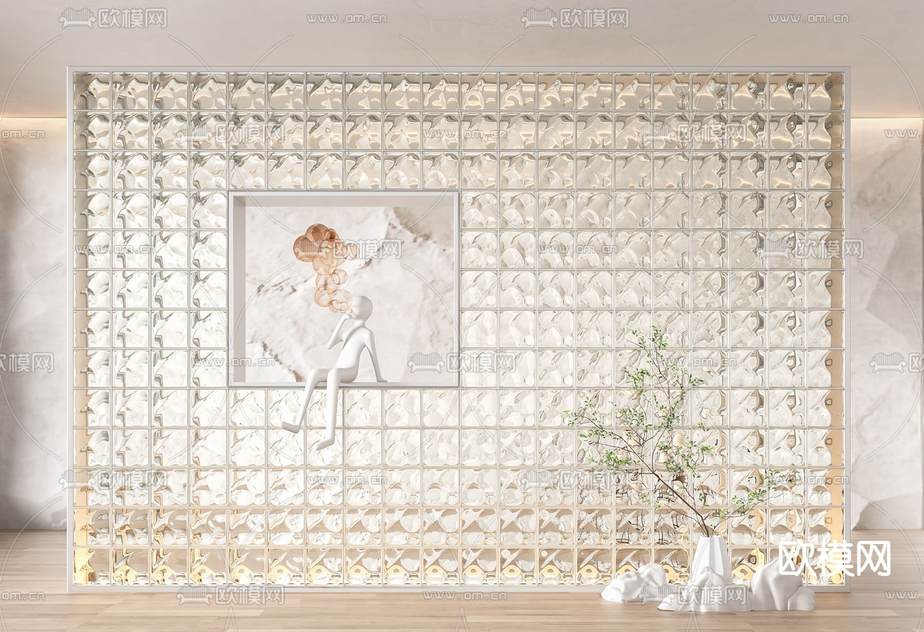 现代玻璃砖隔断3d模型下载