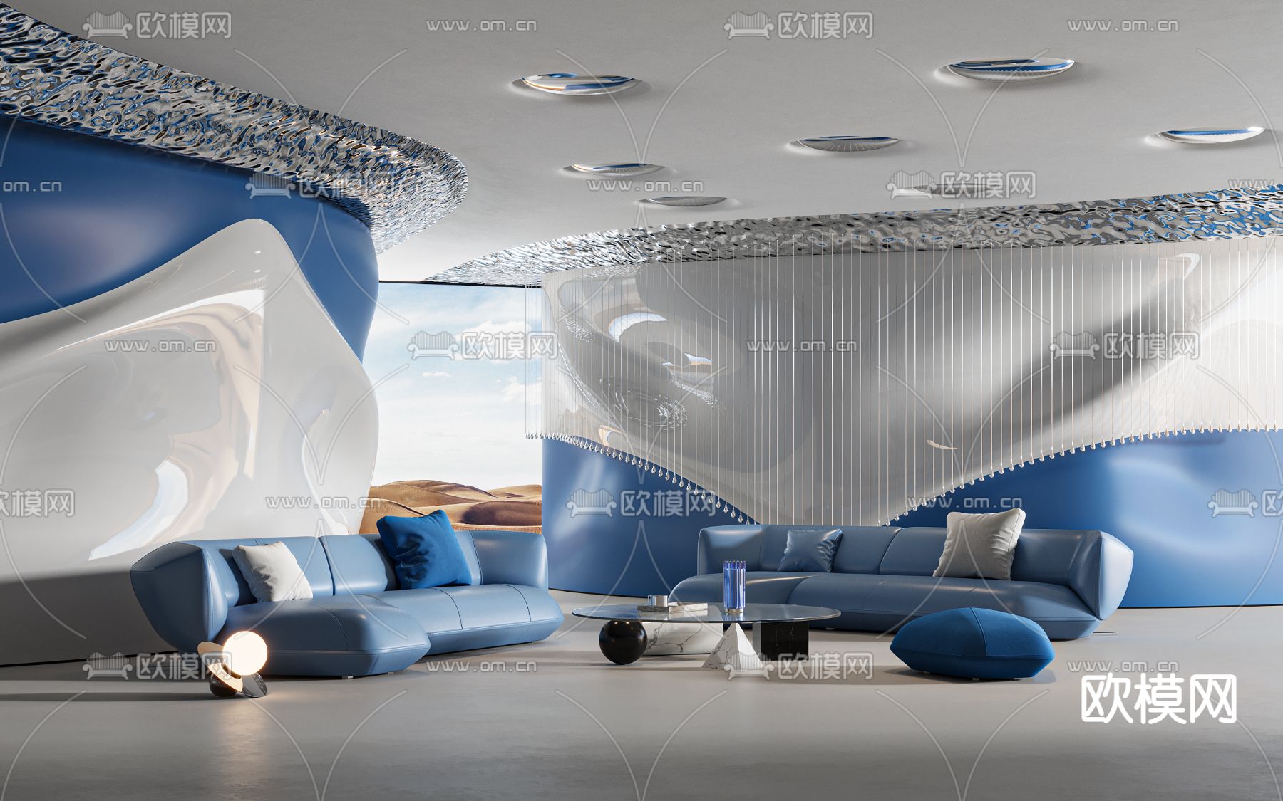 现代公司大厅 休息区3d模型下载（渲染图1）