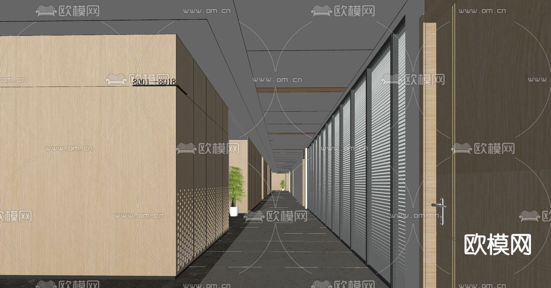 现代办公室过道su模型下载（渲染图2）