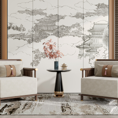  新中式休闲沙发su模型 