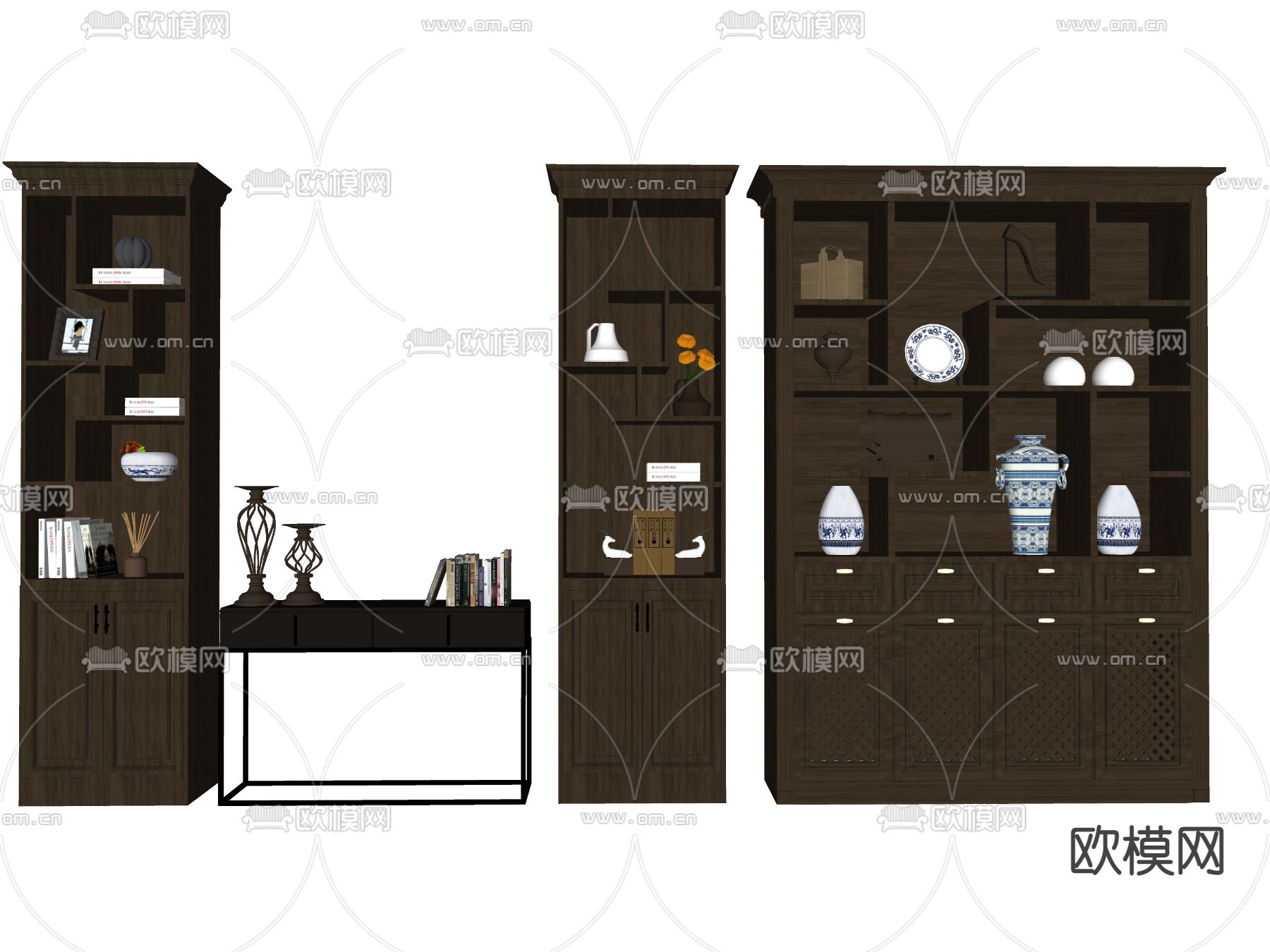 新中式酒柜 装饰柜su模型下载（渲染图2）