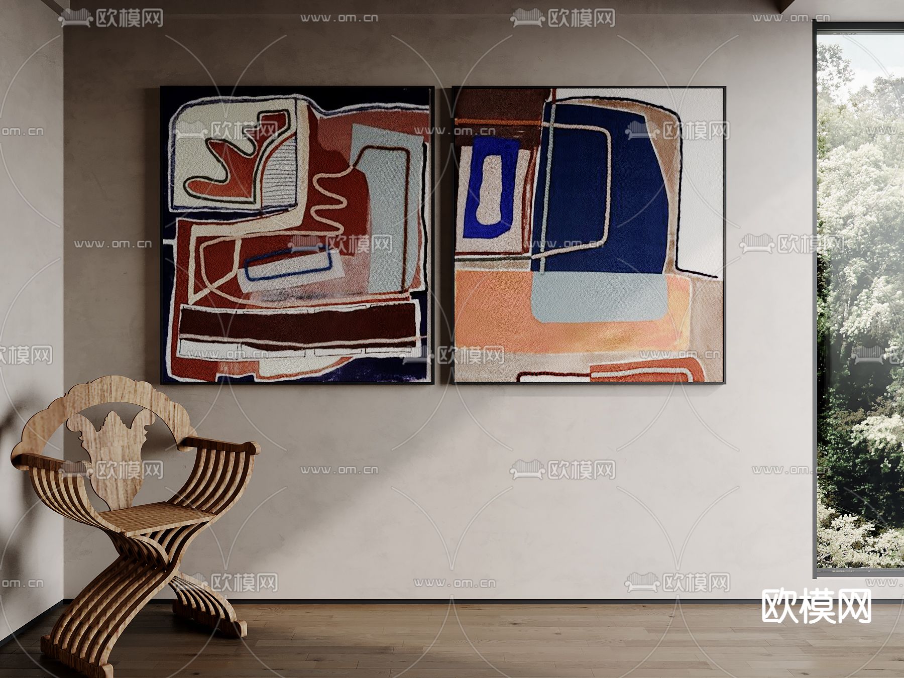 侘寂装饰画 挂画 抽象画su模型下载（渲染图1）