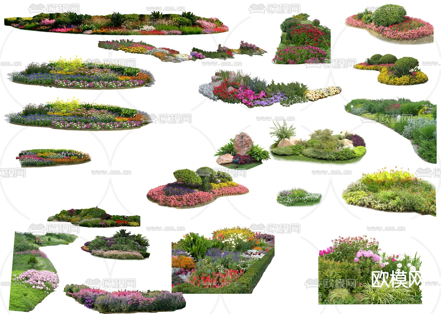 现代花草假石灌木丛psd下载