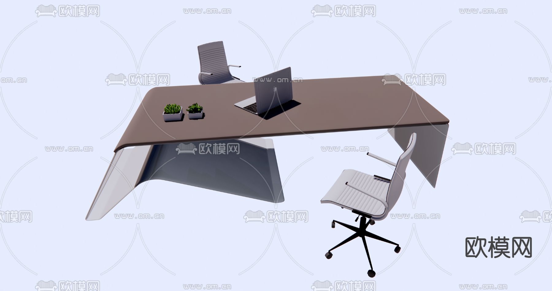 现代班台办公桌椅su模型下载（渲染图1）