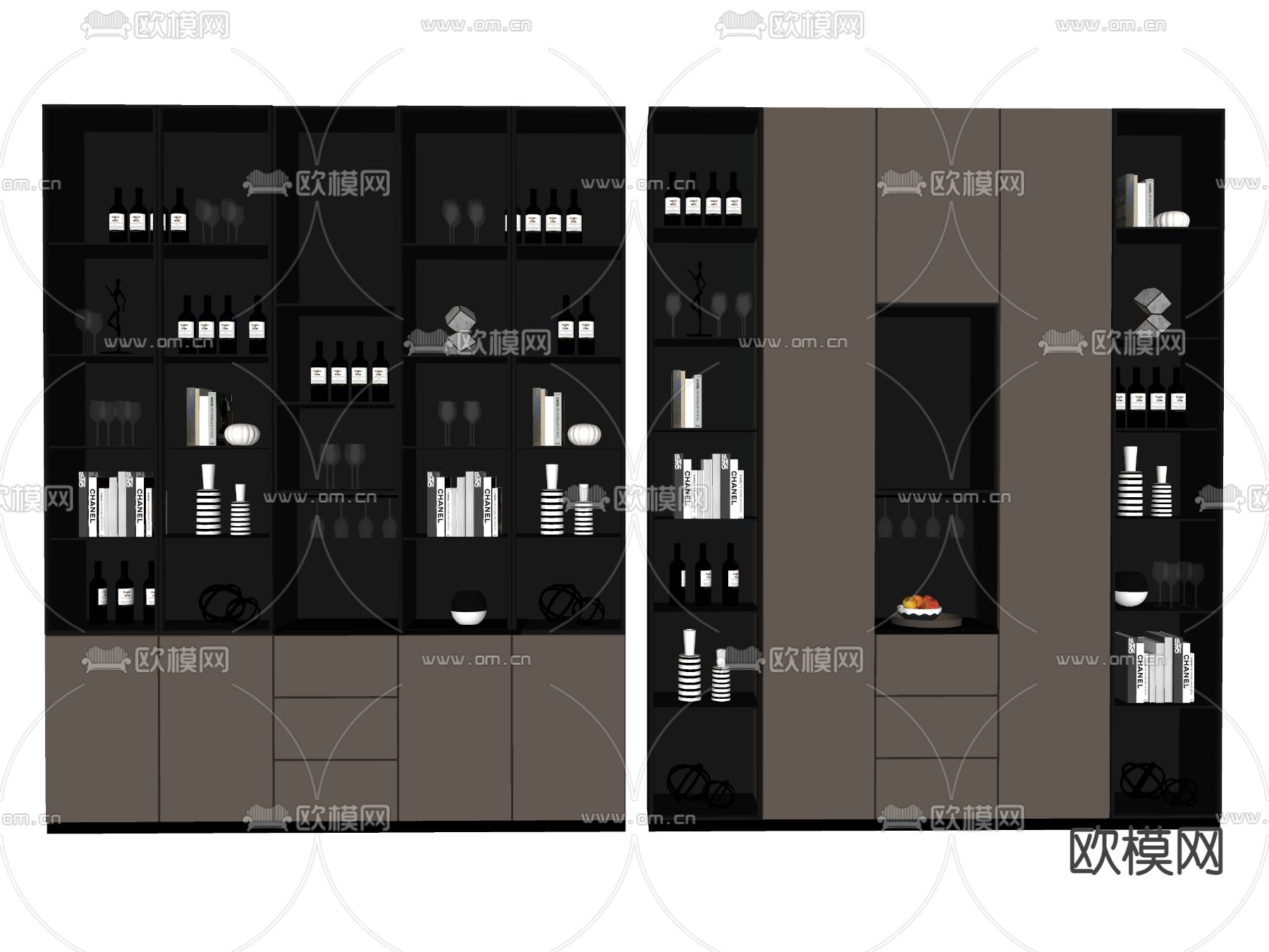 现代轻奢酒柜su模型下载（渲染图2）