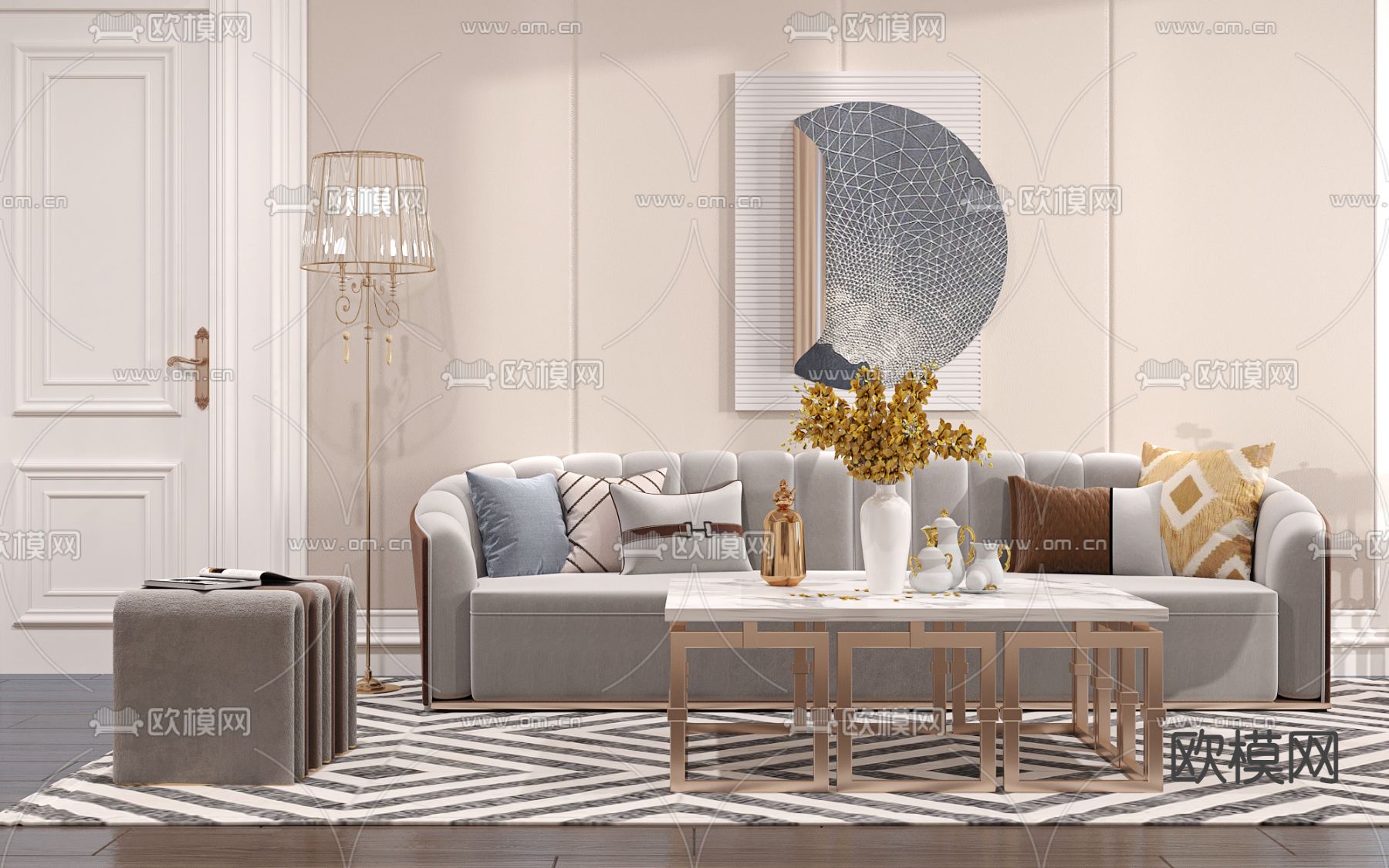 欧式客厅免费3d模型下载（渲染图3）