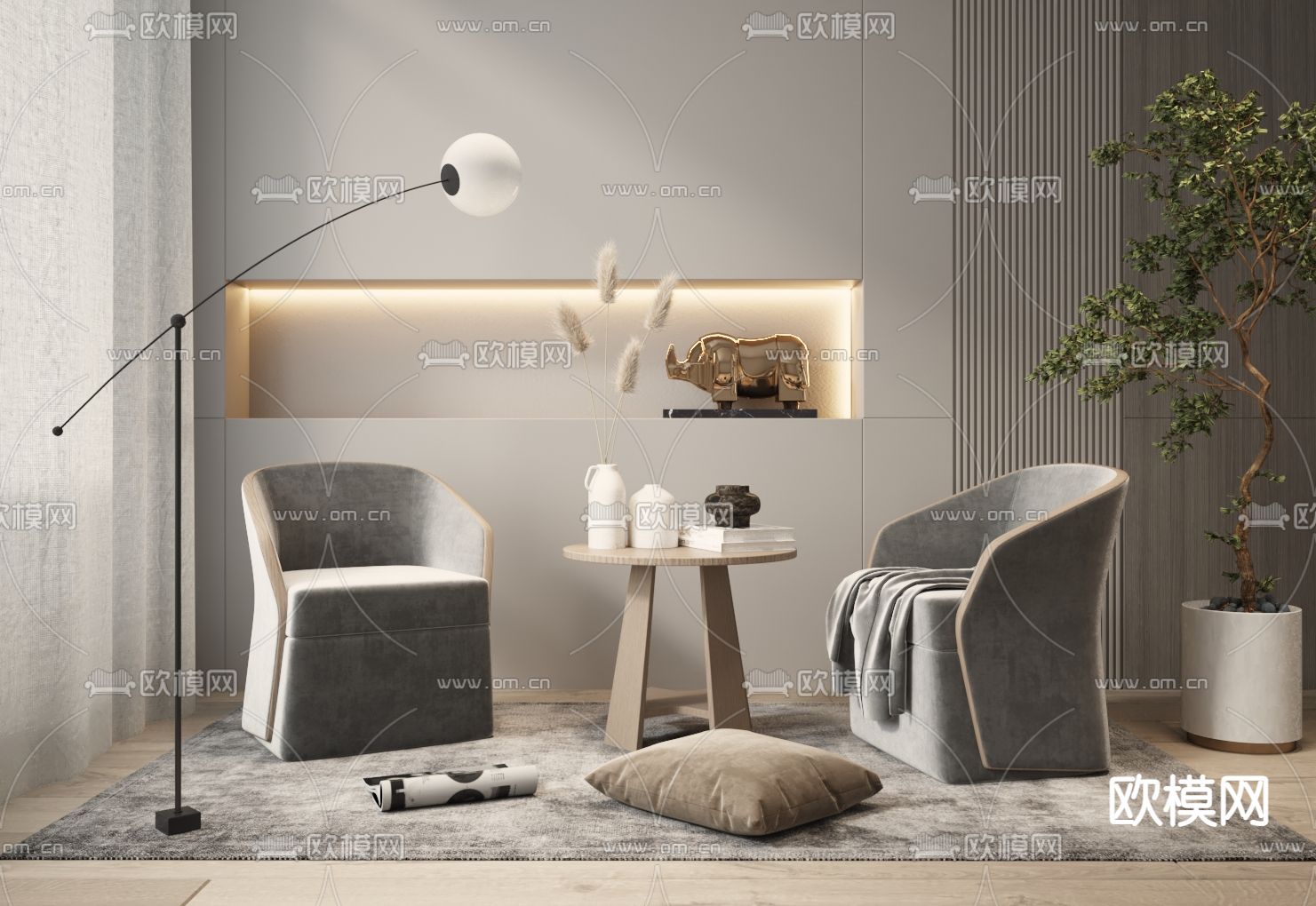 高级灰单人沙发 休闲椅3d模型下载