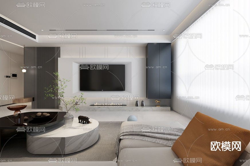现代客厅免费3d模型下载_ID12133219_3dmax免费模型-欧模网
