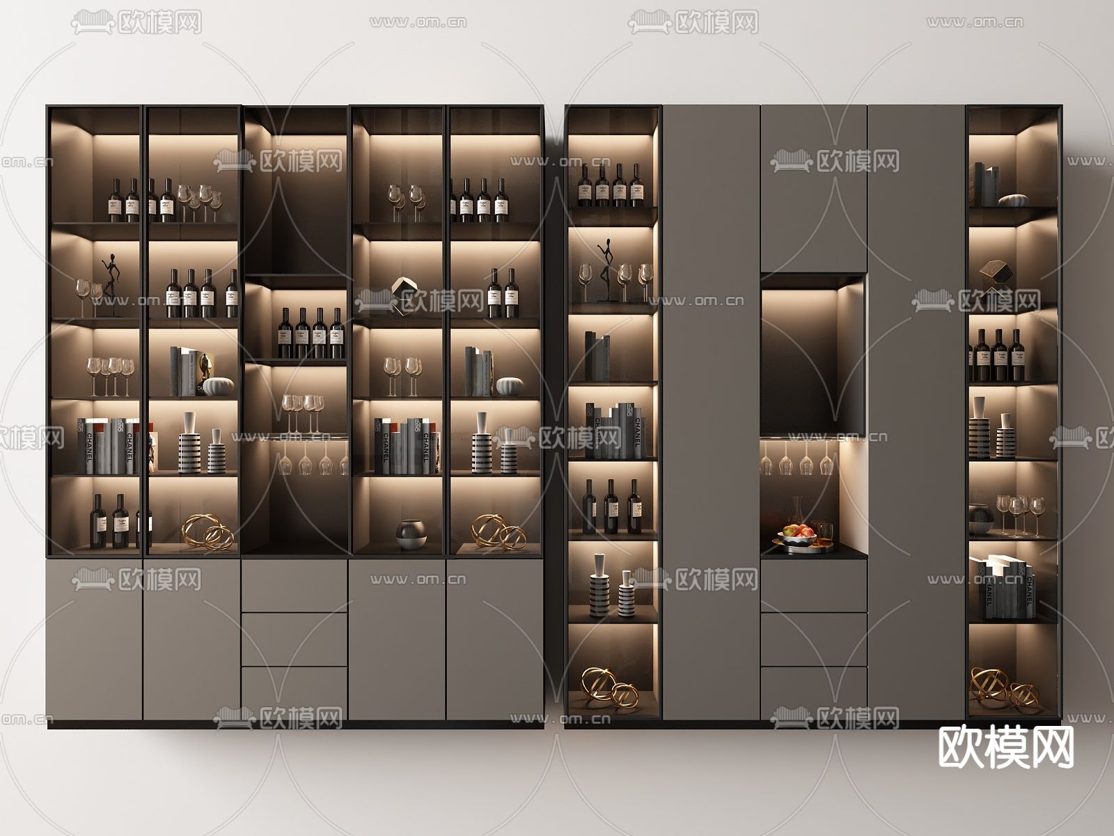 现代轻奢酒柜su模型下载（渲染图1）