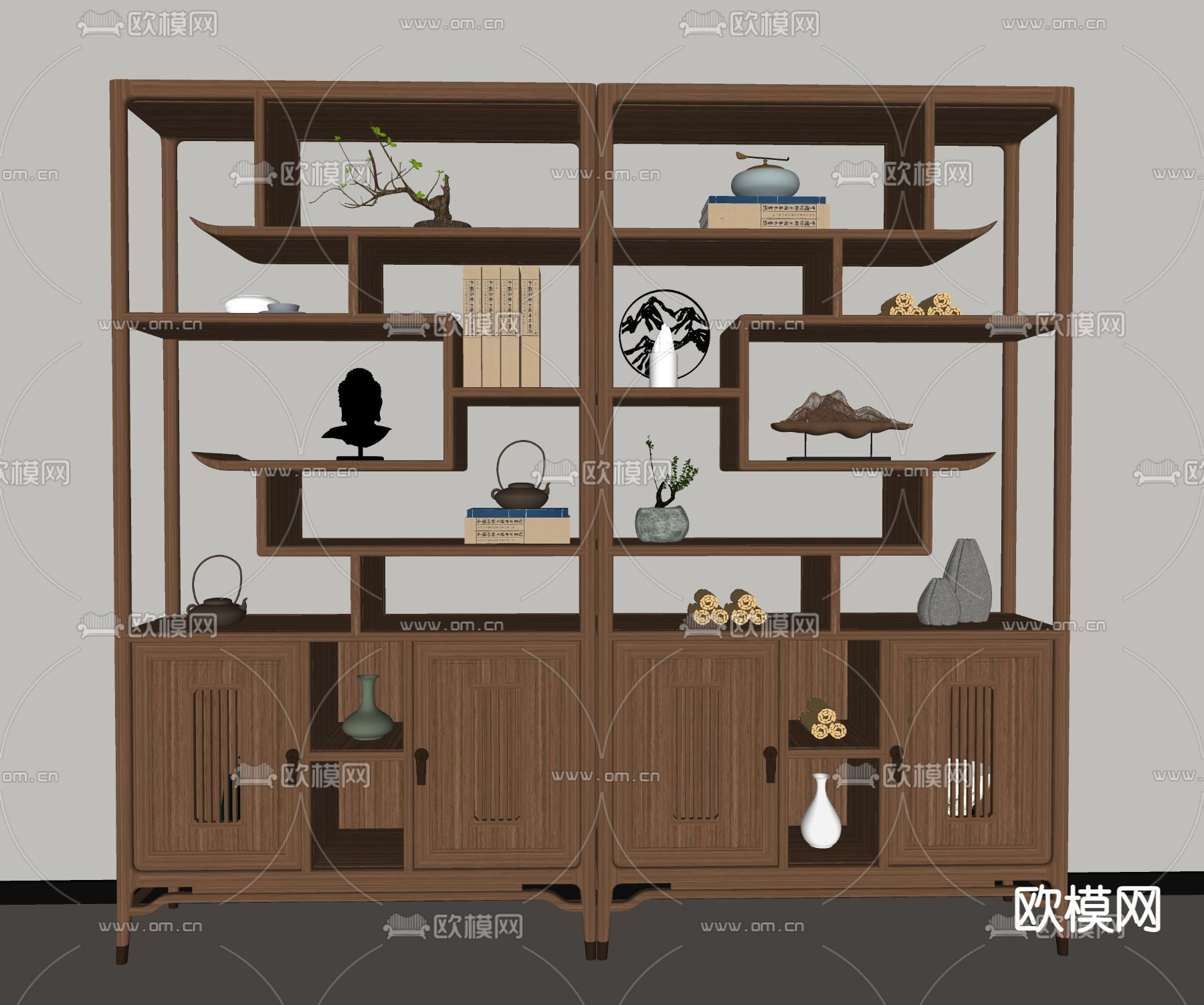 新中式博古架su模型下载（渲染图2）