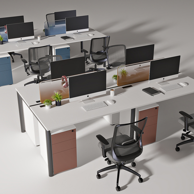  现代办公卡位桌椅su模型 