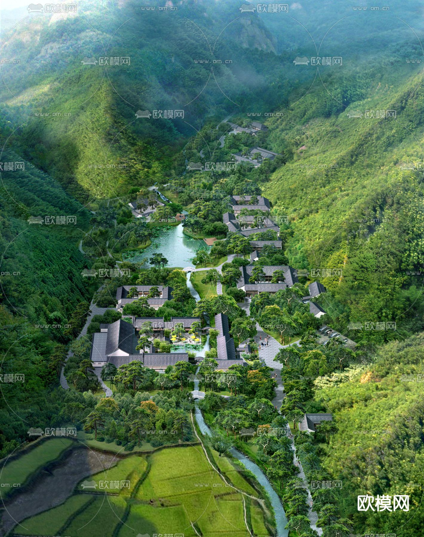 现代湿地园林鸟瞰psd下载