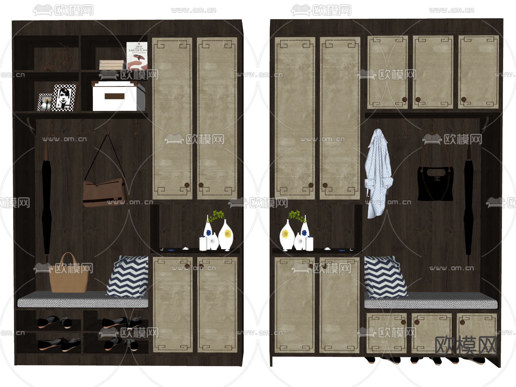 新中式玄关鞋柜su模型下载（渲染图2）