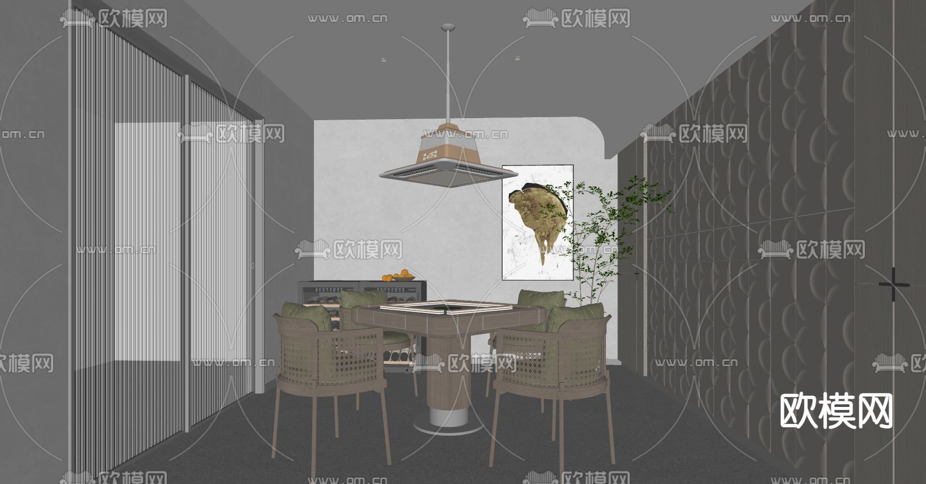 现代棋牌室 麻将房su模型下载（渲染图2）