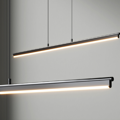  现代金属长条吊灯 办公灯su模型 