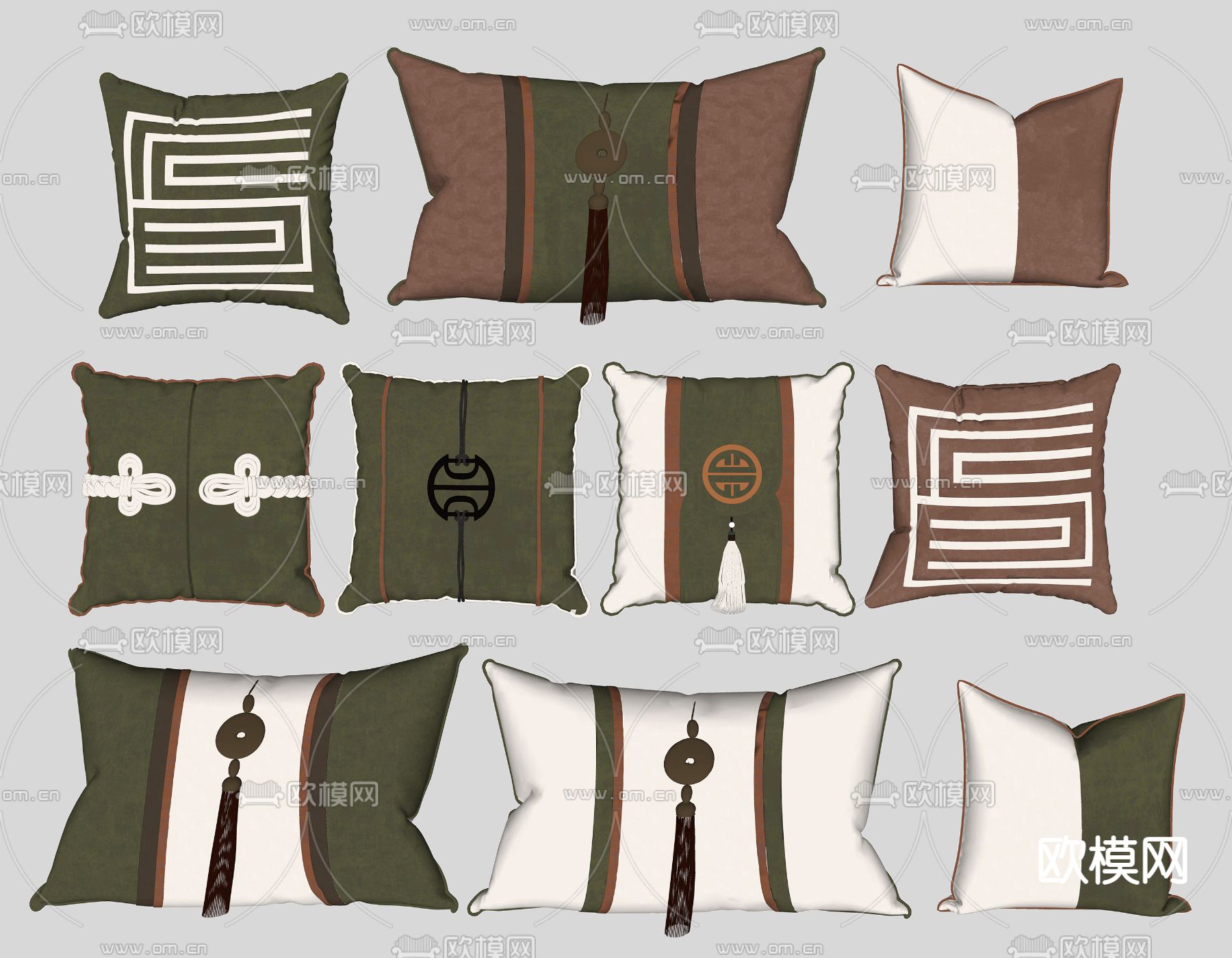 新中式抱枕 靠枕su模型下载