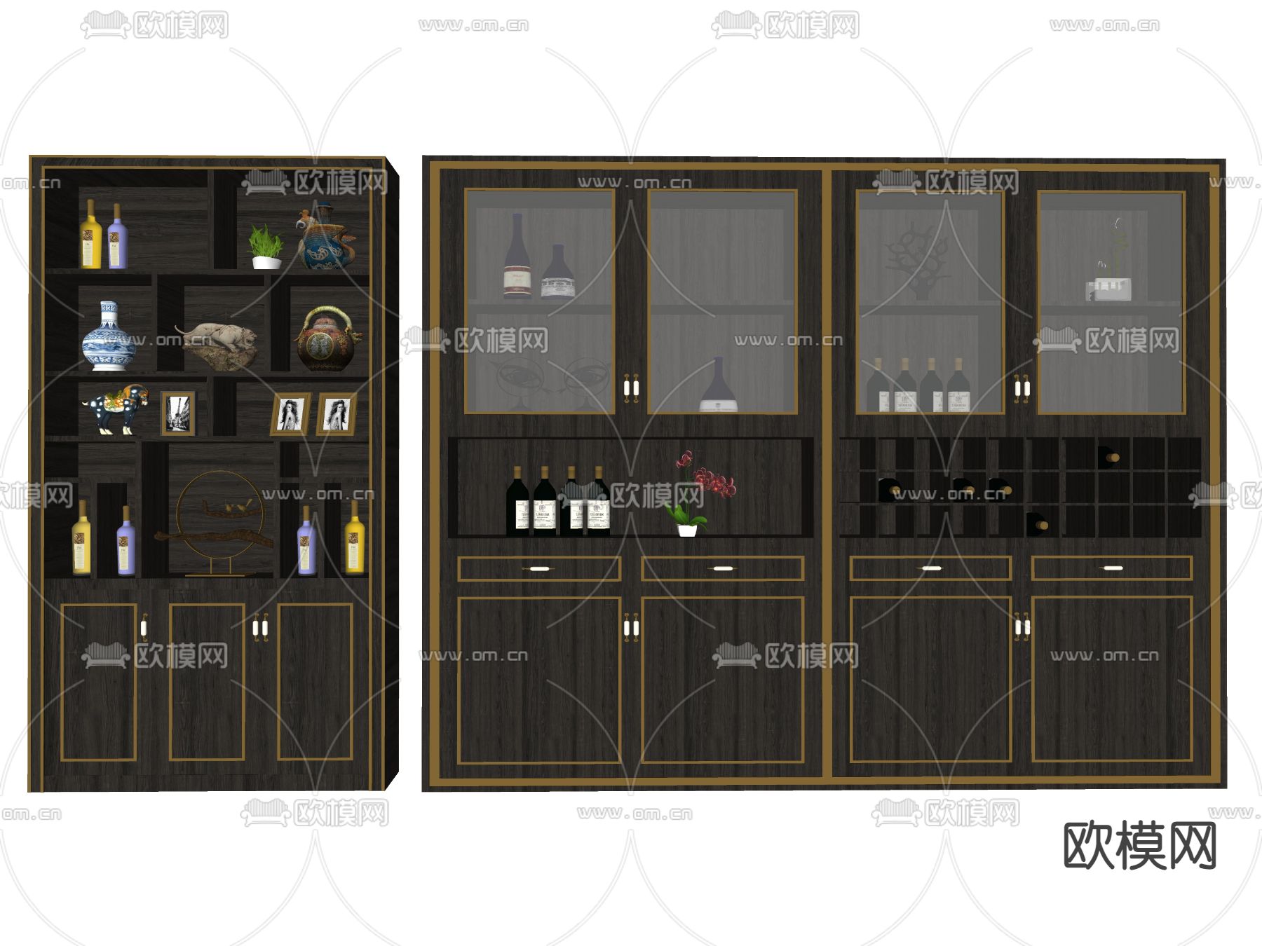 新中式酒柜su模型下载（渲染图1）