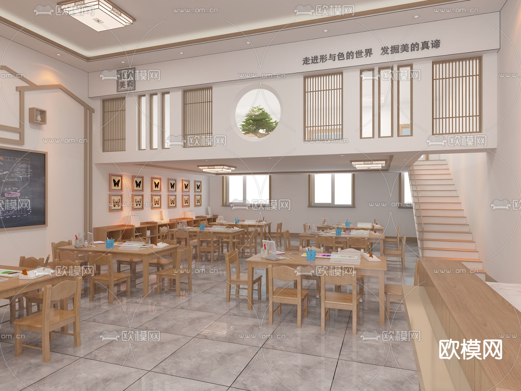 现代儿童画室免费3d模型下载（渲染图2）