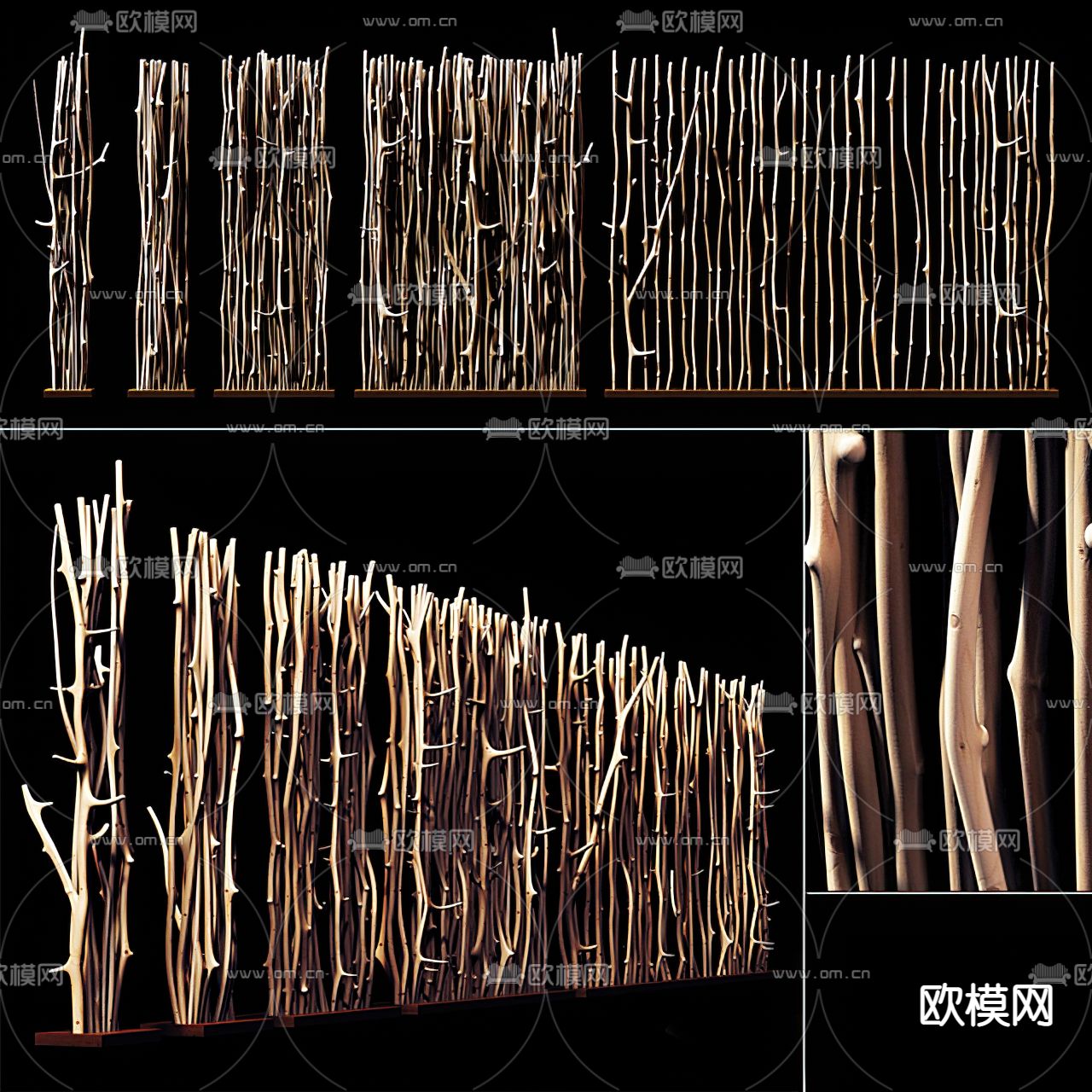 自然风屏风隔断免费3d模型下载