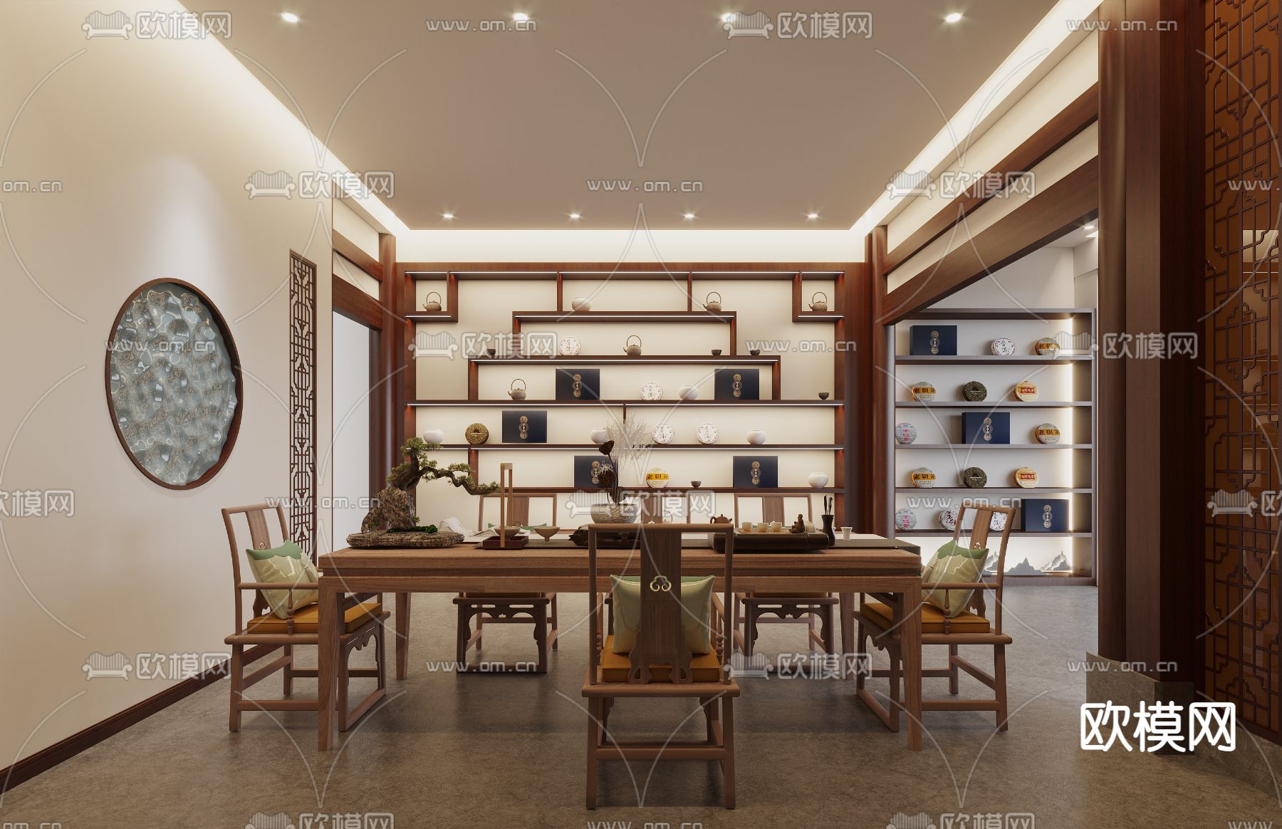新中式茶叶专卖店免费3d模型下载（渲染图2）