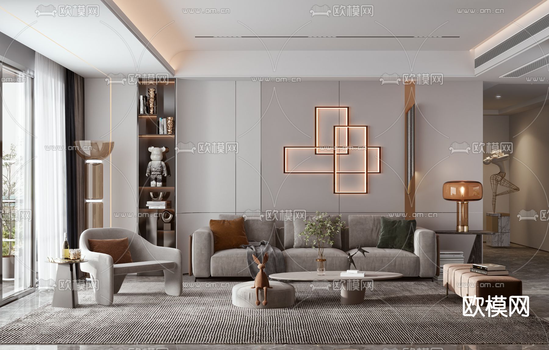 现代轻奢客厅3d模型下载（渲染图1）