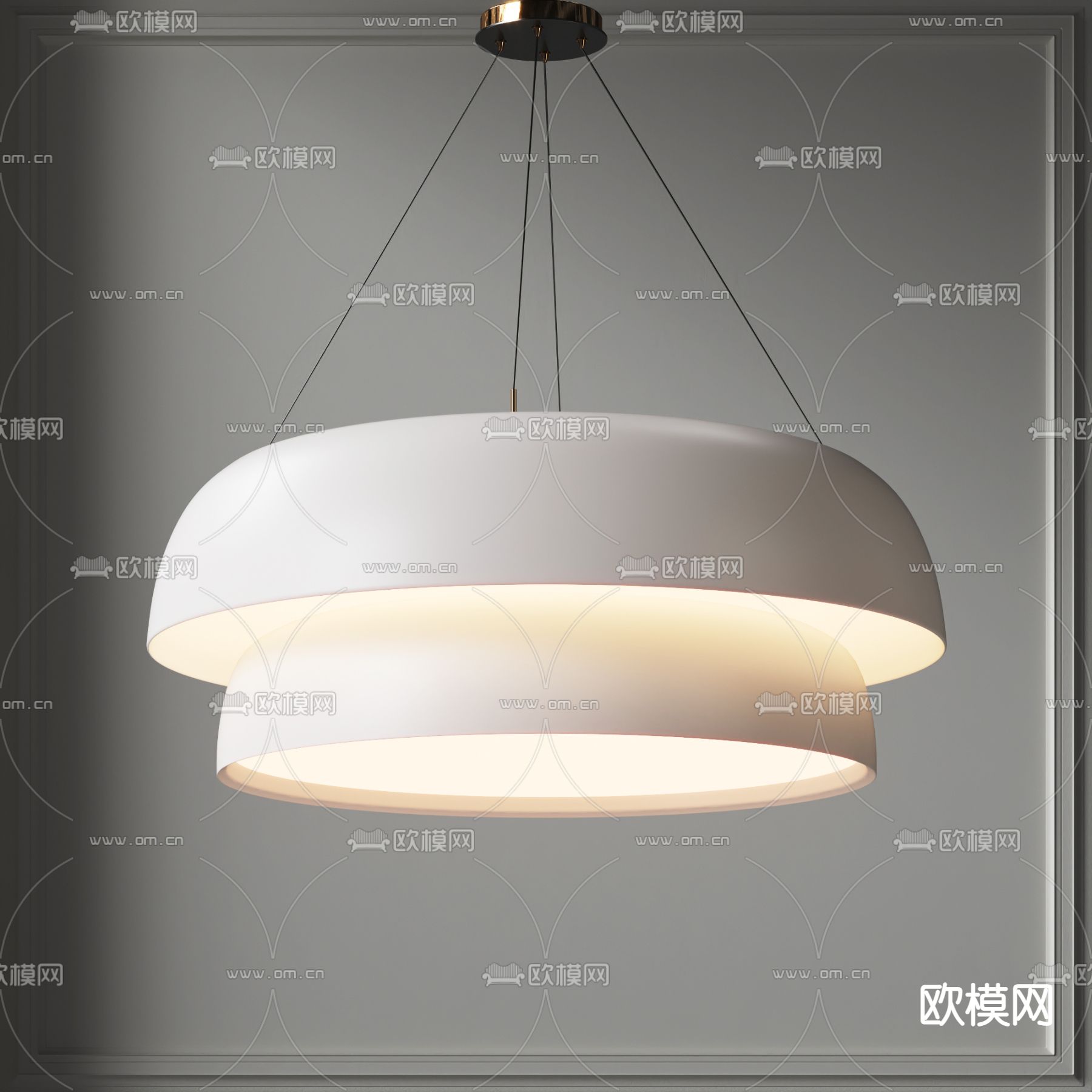 奶油白双层吊灯su模型下载（渲染图1）