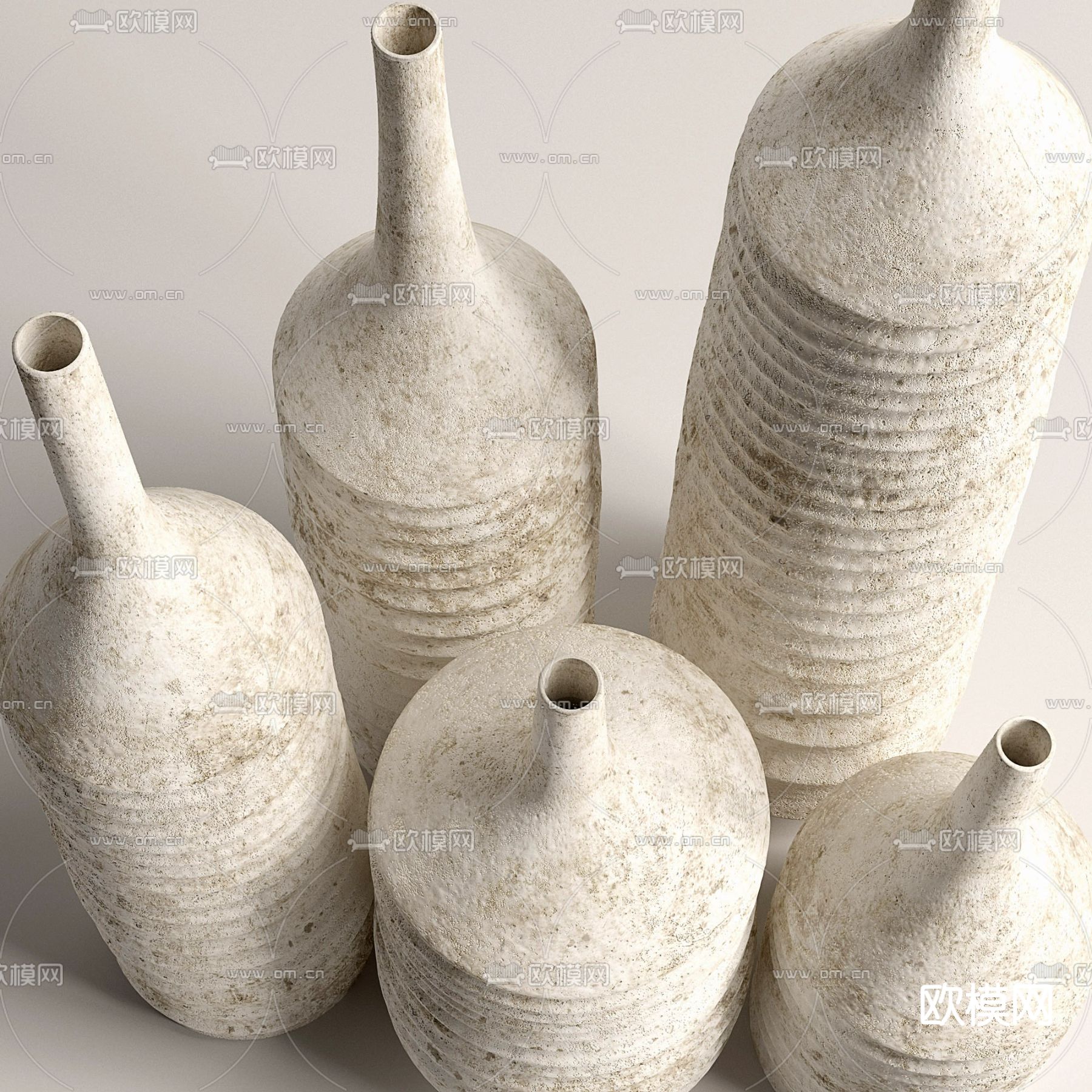侘寂风陶制花瓶免费3d模型下载（渲染图2）