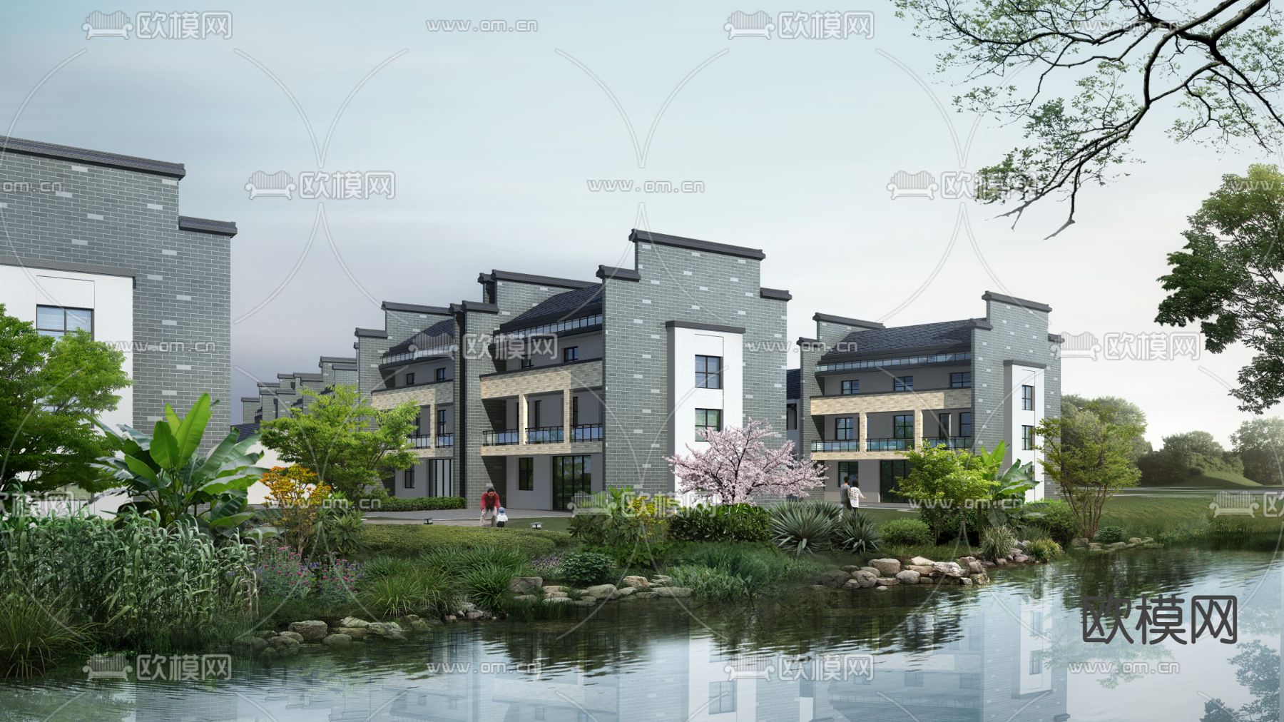 现代住宅楼建筑外观psd下载