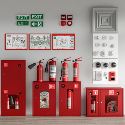  灭火器 警铃 安全出口su模型 
