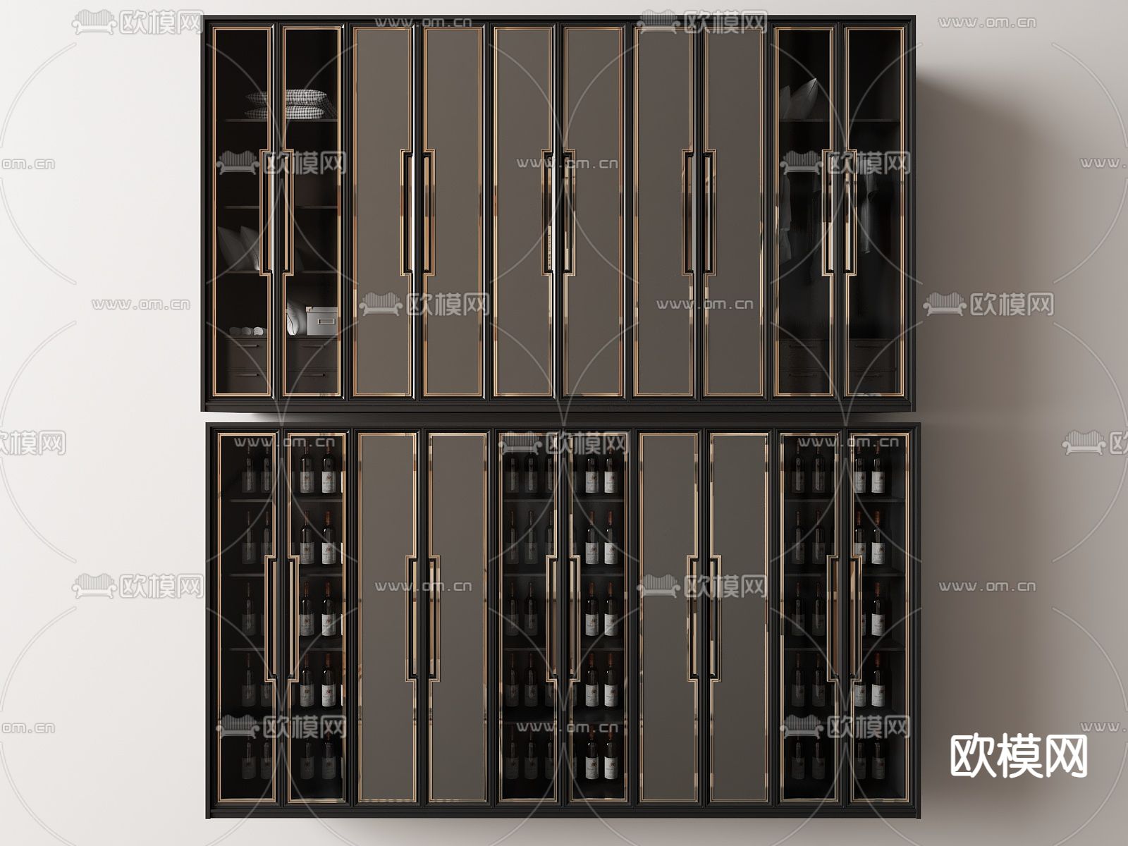 新中式酒柜 衣柜组合su模型下载（渲染图1）