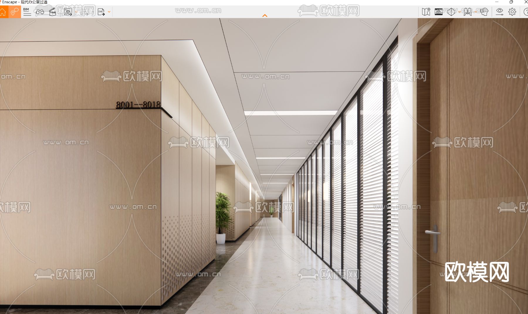 现代办公室过道su模型下载（渲染图3）