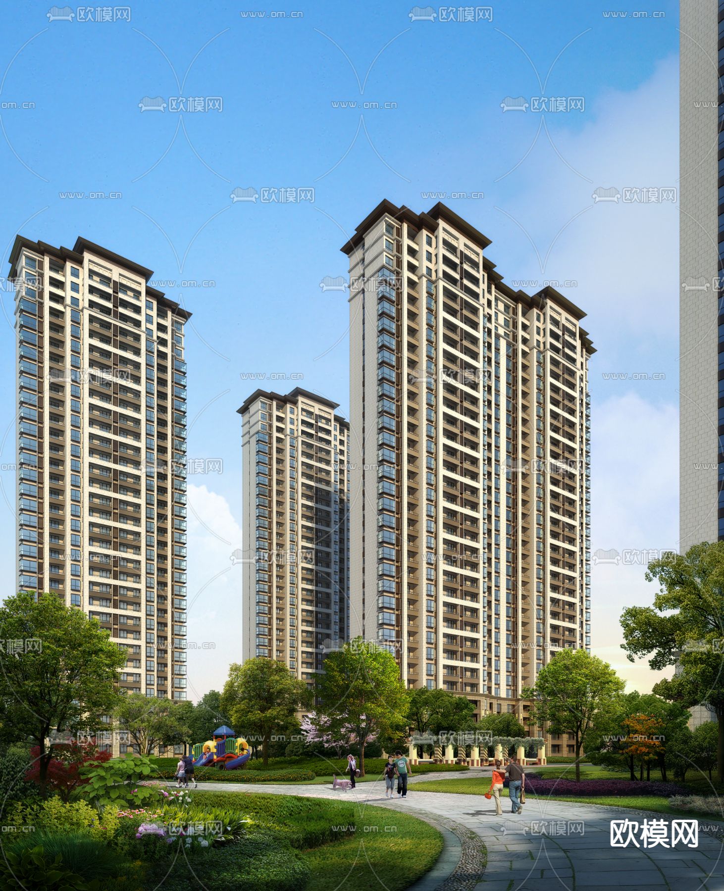 现代住宅楼建筑外观psd下载