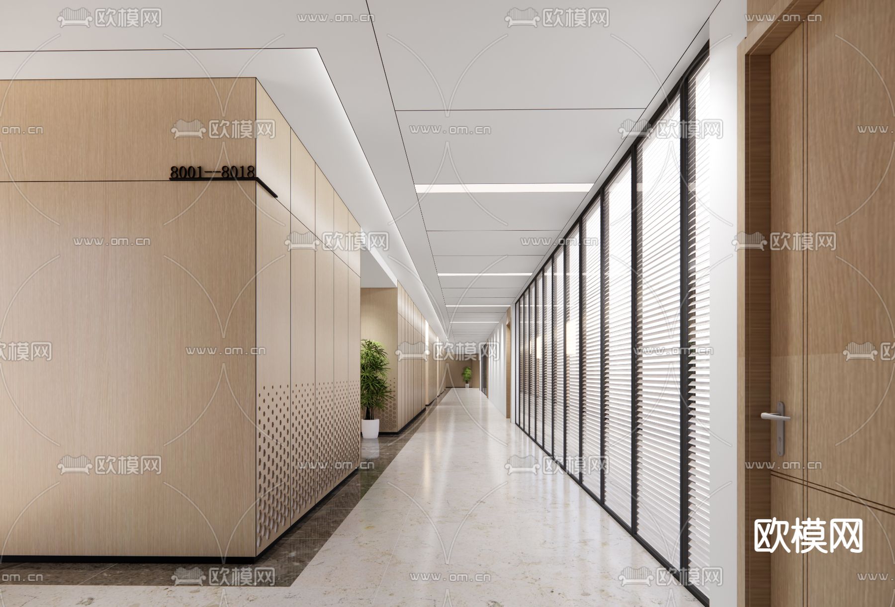 现代办公室过道su模型下载（渲染图1）