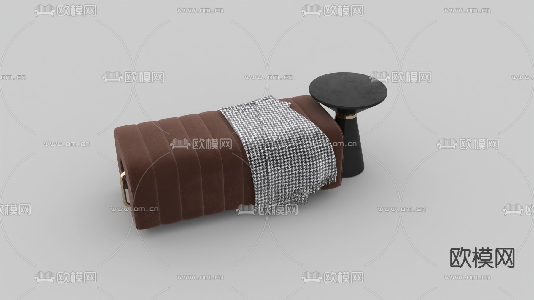 现代轻奢丝绒布艺沙发凳免费3d模型下载