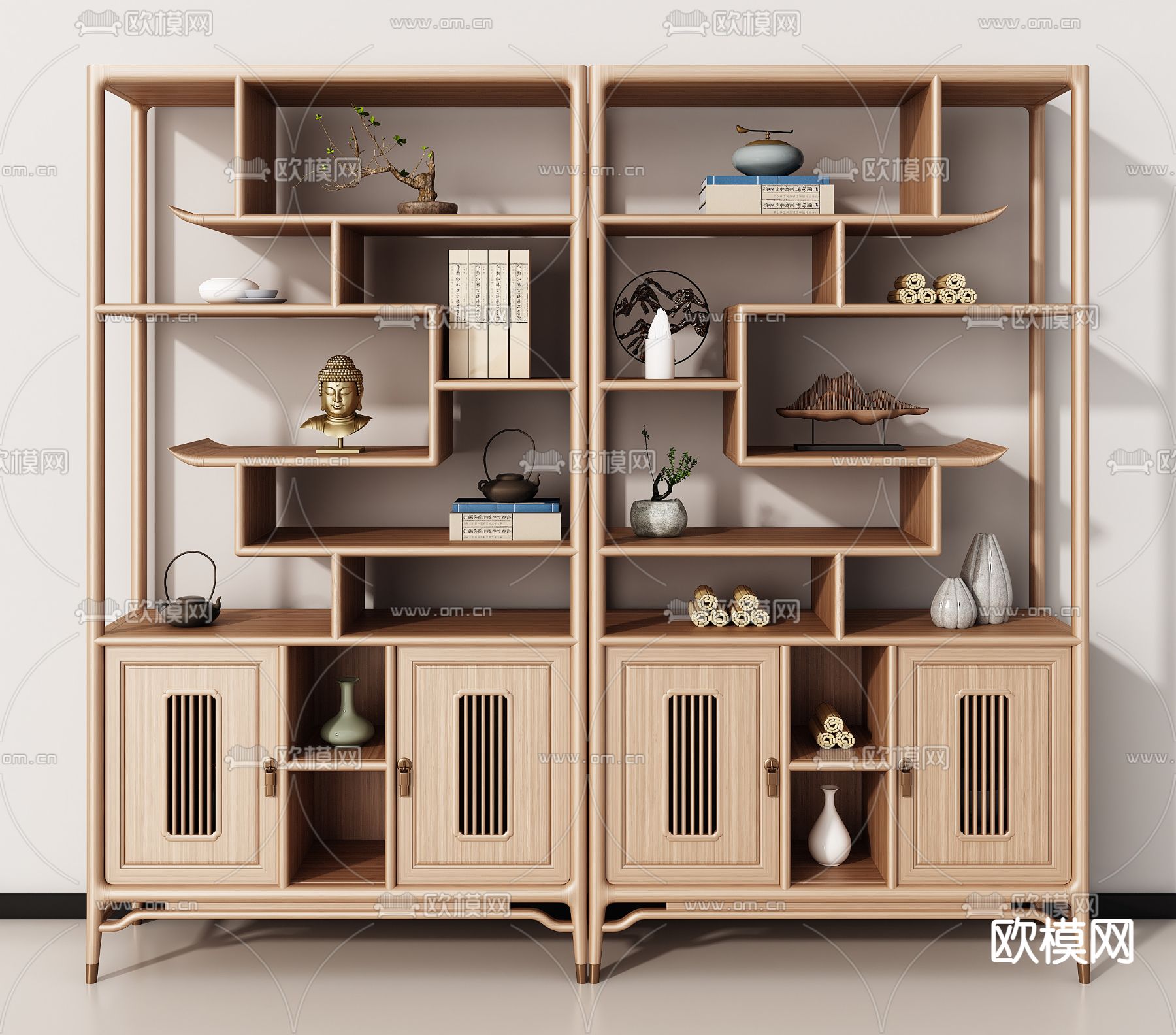 新中式博古架su模型下载（渲染图1）